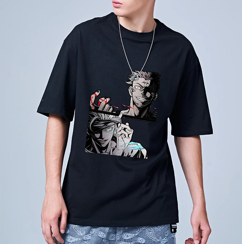 

EU Size 100% Cotton Men T Shirt Jujutsu Kaisen Yuji Itadori Japan Style Anime Manga Summer Black Short Sleeved Tshirt Unisex