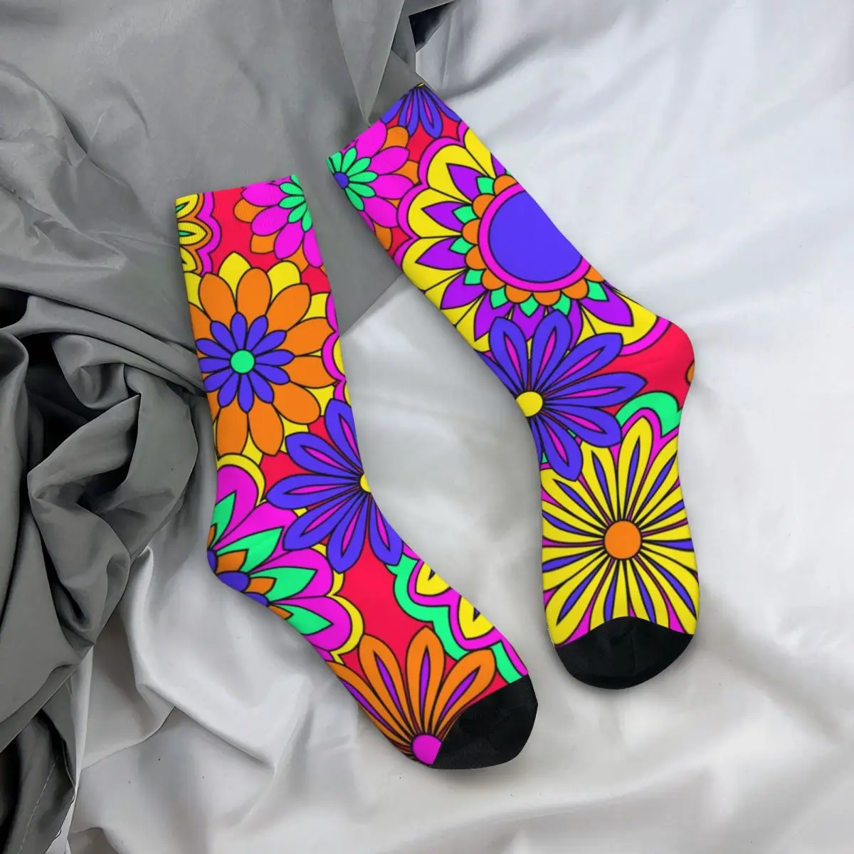 

Groovy Flower Power Socks Retro Hippy Pattern Creative Bycicle Mid Stockings Large Chemical Fiber Teenage Novelty Socks