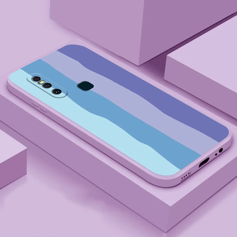

Case For Vivo V11i V15 Pro V17 V19 Soft Case TPU Silicone Case Rainbow pattern Case Straight Edge Liquid Phone Case