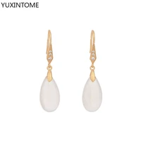 yuxintome 925 sterling silver needle gold plated hook natural chalcedony agate water droplets stud for woman party jewelry