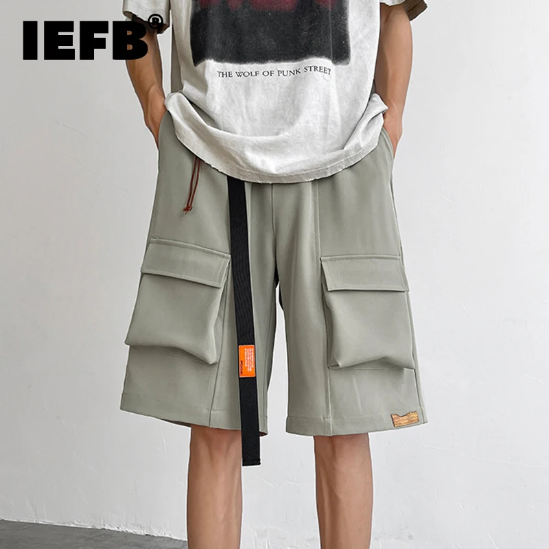 

IEFB Men Overalls Shorts Summer Safari Style Large Pocket Work Short Pants Male Thin Casual Knee Lenght Lace-up Cargo Pant 9C710