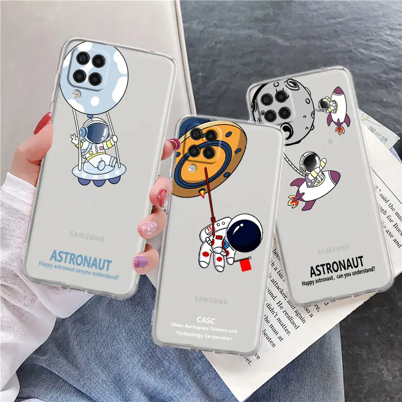 

Case For Samsung Galaxy A52 A12 A51 A71 A32 A21s A22 A53 A23 A13 A03 A02 A41 A33 A11 A72 Phone Cove Cartoon Astronaut Planet