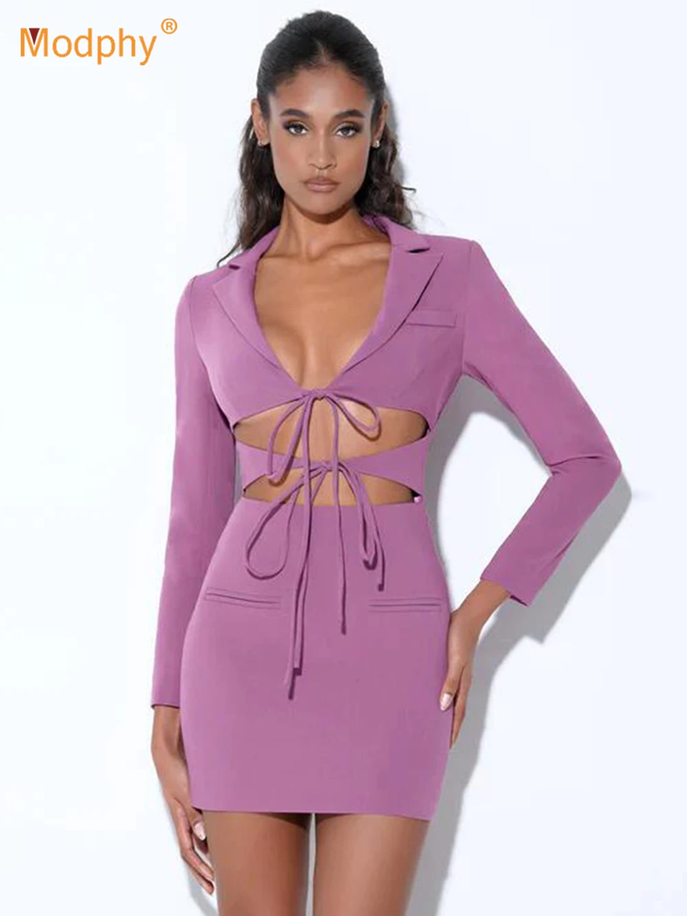 

Модель 2023 года, Осеннее укороченное пиджак, женское мини-платье с длинным рукавом, сексуальное облегающее платье с V-образным вырезом и выре...