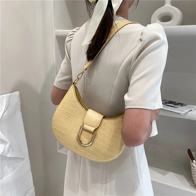 

Женские сумки через плечо из искусственной кожи, модная сумка под подмышки с тиснением под крокодила, полукруглая сумка под подмышки, роско...