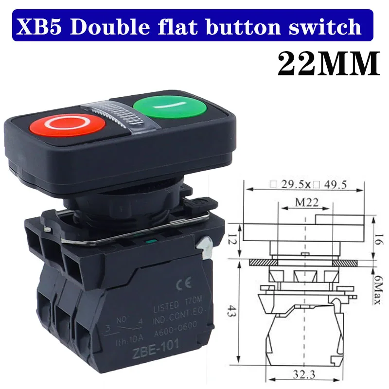 

Светящаяся Кнопка 1 XB5, мгновенный переключатель NC без напряжения 220 В 24 В, круглая плоская головка, старт-стоп, мощность, фотопереключатель 22 мм