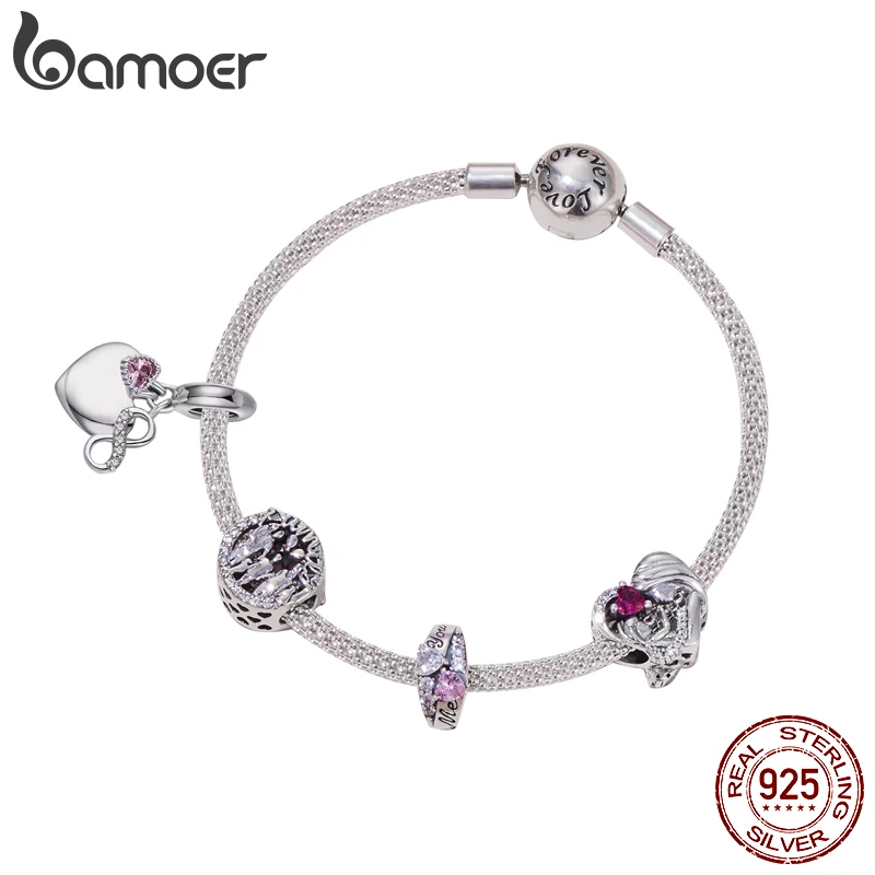 

Bamoer 925 Sterling Silver Heart Hanging Beads Mother and Daught Family Charms Bracelet for Women Mother's Day Gift Fine Jewelry
