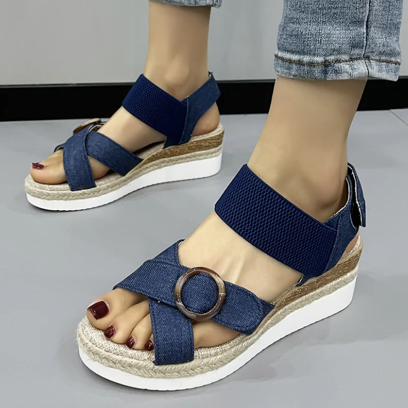 

Shoes for Women 2023 Vintage Platform Women's Sandals Summer Outdoor Walking Ladies Wedges Solid Metal Female Fish Mouth Shoes