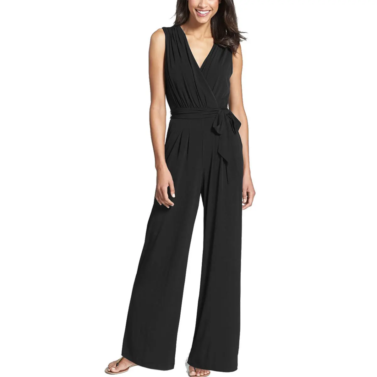 

Women's Jumpsuit V-Neck Loose Fit All-match Belt Design Strap Rompers Backless Sleeveless Playsuit Trousers Overalls Streetwear
