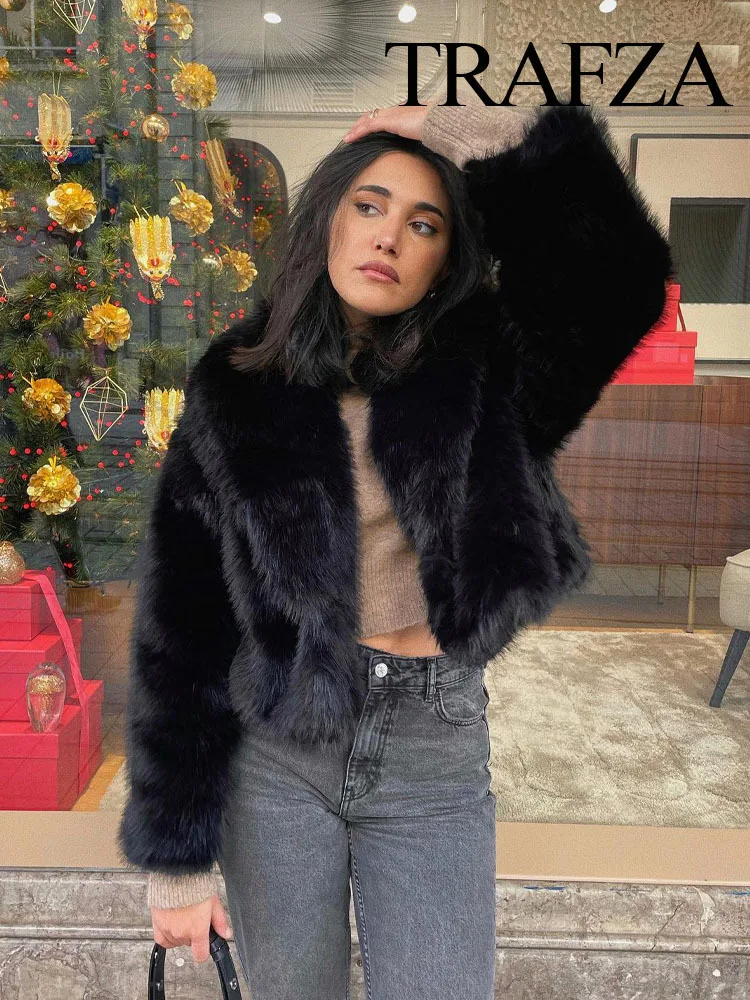 Новинка 2023 женское модное зимнее черное свободное укороченное пальто с эффектом