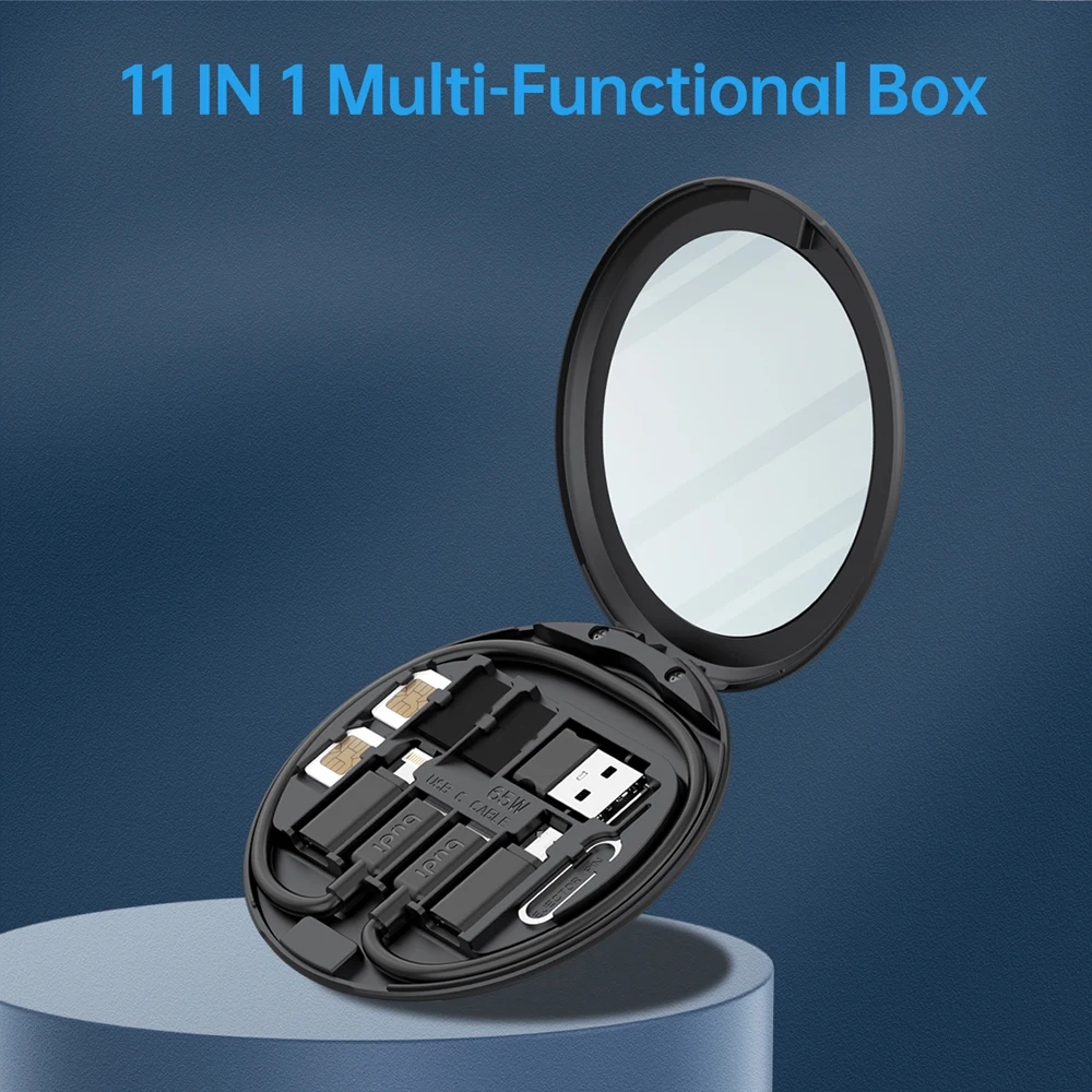 

Universal 11 In 1 Extended Transfer Tf-card Storage Slot Usb Adapter With Mirror Fast Charging Storage Box Phone Accessories