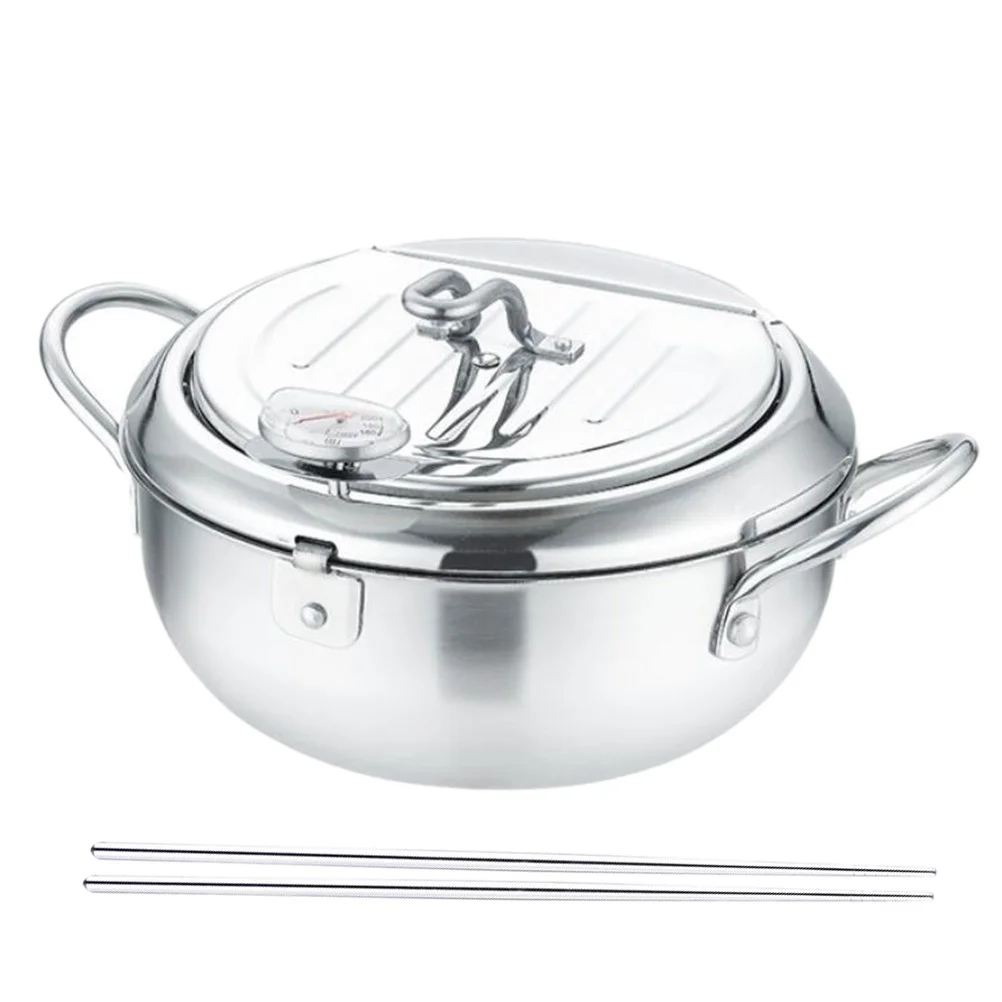 

Pot Fryer Deep Fryingtempura Pan Drain Strainer Fry Temperature Control Stainless Steel Fryers Lid