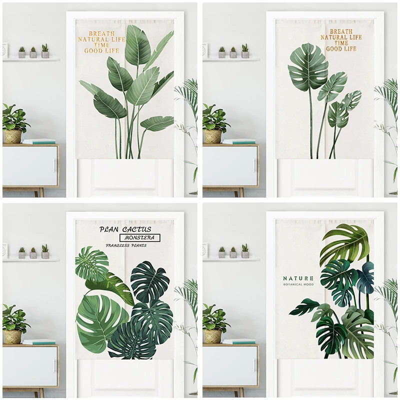 

Nordic Green Plants Thickened Linen Door Curtain Living Room Bedroom Kitchen Curtain Home Entrance Decoration Customized Curtain