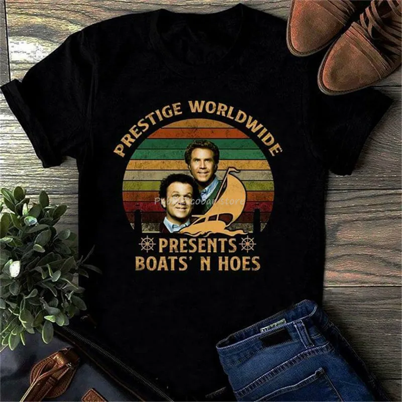 

Step Brothers Prestige Worldwide Presents Boats' N Hoes T Shirt Black Men 4XL 5XL Streetwear Funny Tee Shirt men summer tshirt