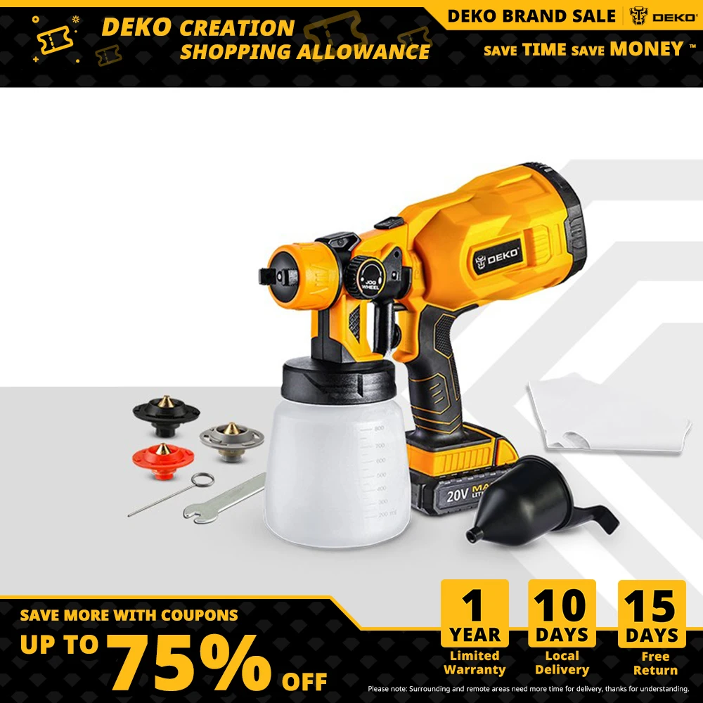 Пистолет-распылитель DEKO, домашний электрический распылитель краски высокой мощности 220 В, 3 сопла для легкого распыления и очистки, идеально подходит для начинающих