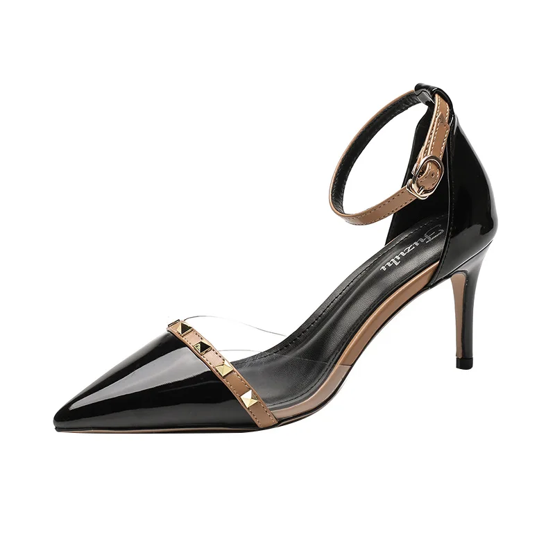 

White Black Party Dress Shoes Women Summer Wedding Shoes Rivet High Heels