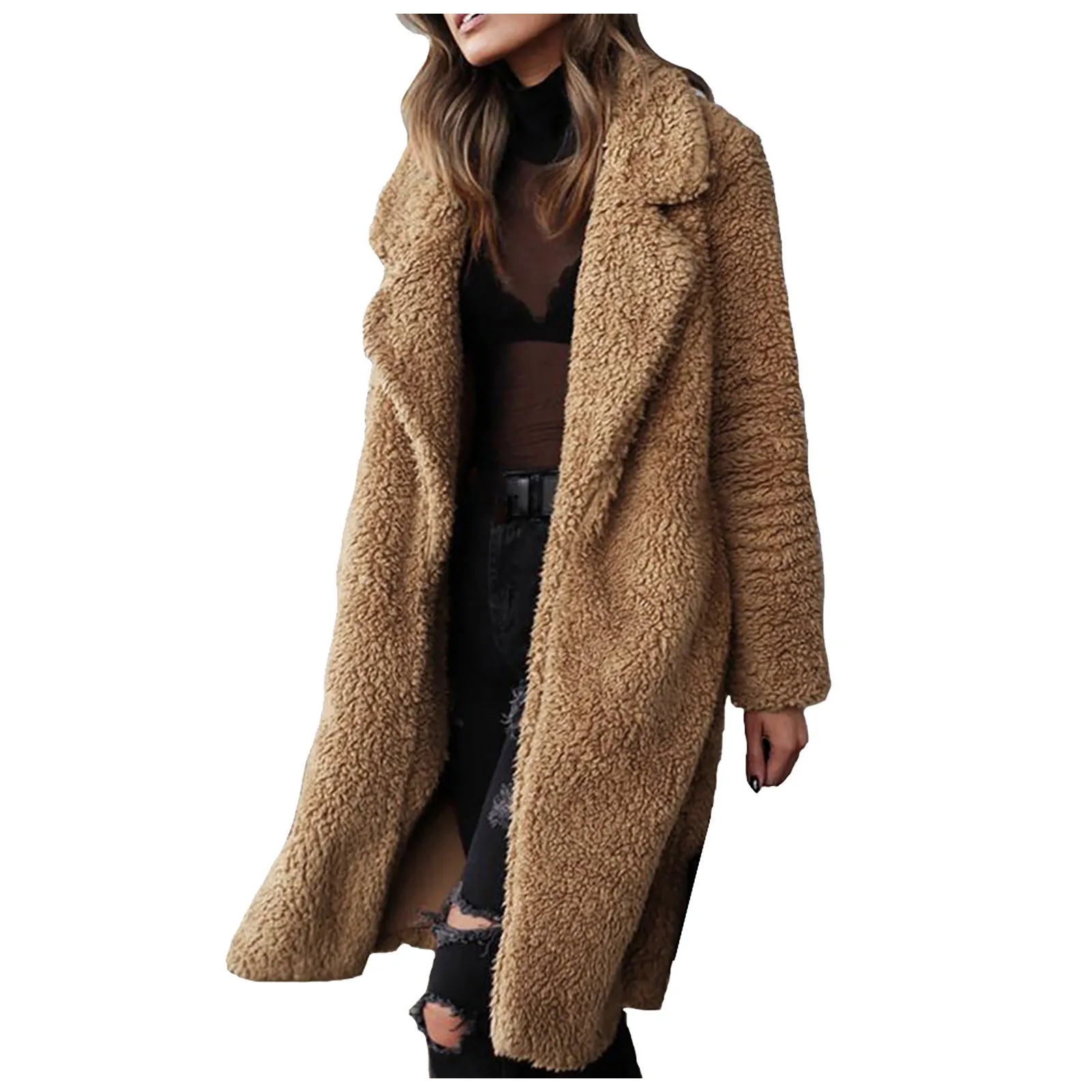 

Womens Ladies Warm Artificial Wool Coat Jacket Lapel Winter Outerwear New Fashion Simple Versatile Autumn/Winter Women'S Top