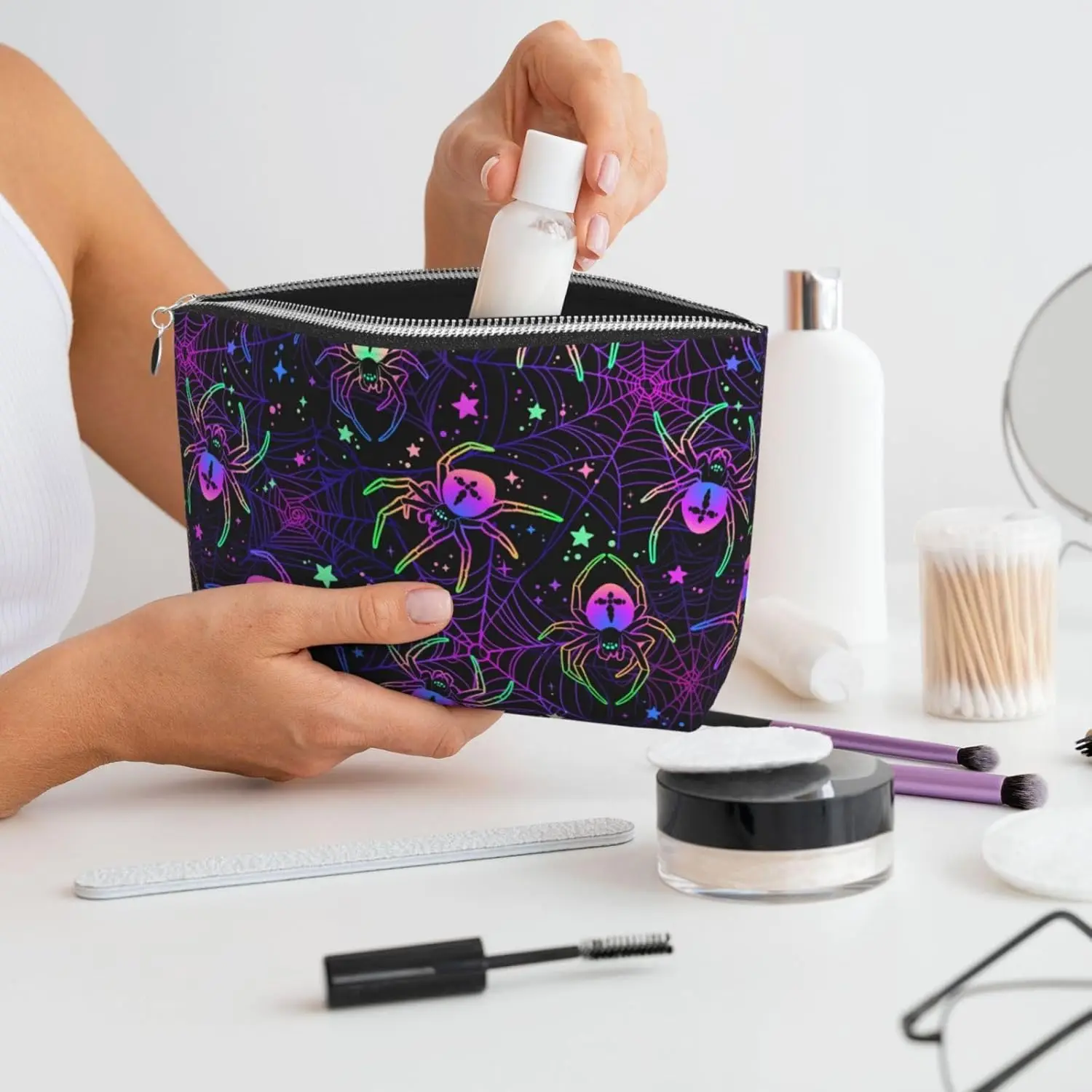 Разноцветная косметичка с пауками женские дорожные туалетные принадлежности