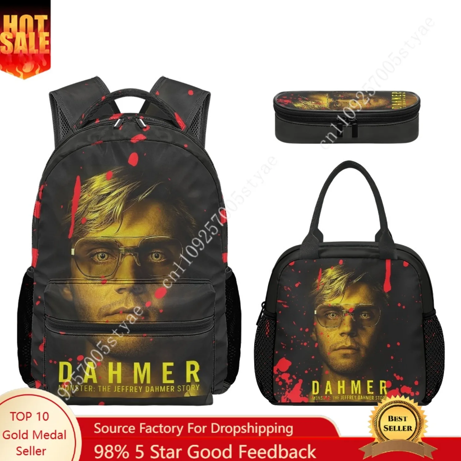 Фото Набор из 3 предметов Ogre Dahmer Custom Leisure с принтом по всей поверхности (включает рюкзак, сумку для ланча и пенал). №1