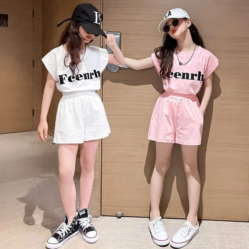 

Girls shorts suit 2022 summer new trendy children's fashion summer casual girls T-shirt two-piece set
