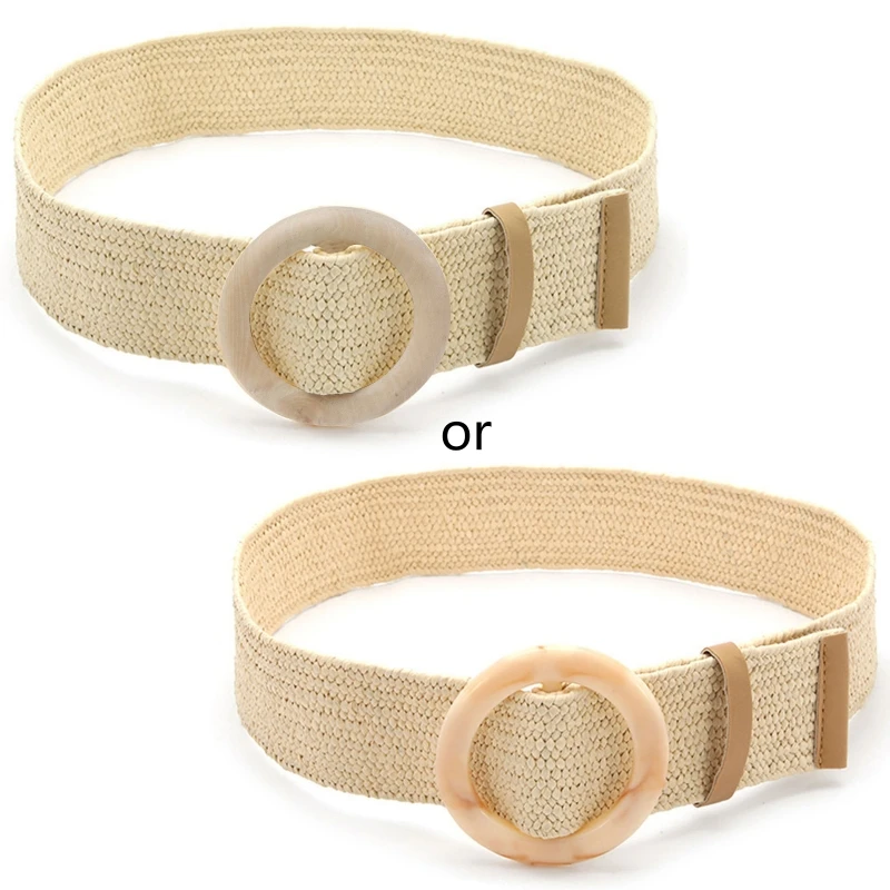 

F42F Adjustable Buckle Waist Belt Women Elastic Belt Plastic Weave Braided Belt