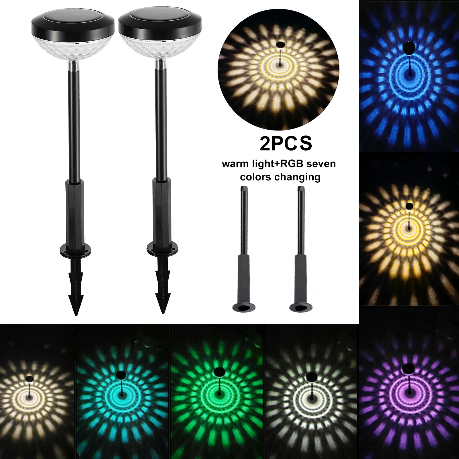 

2pcs/pack 2 Adjustable Modes Lawn Ground Stake Yard Projection Shine Garden Light Landscape Solar Powered Pathway Auto On Off