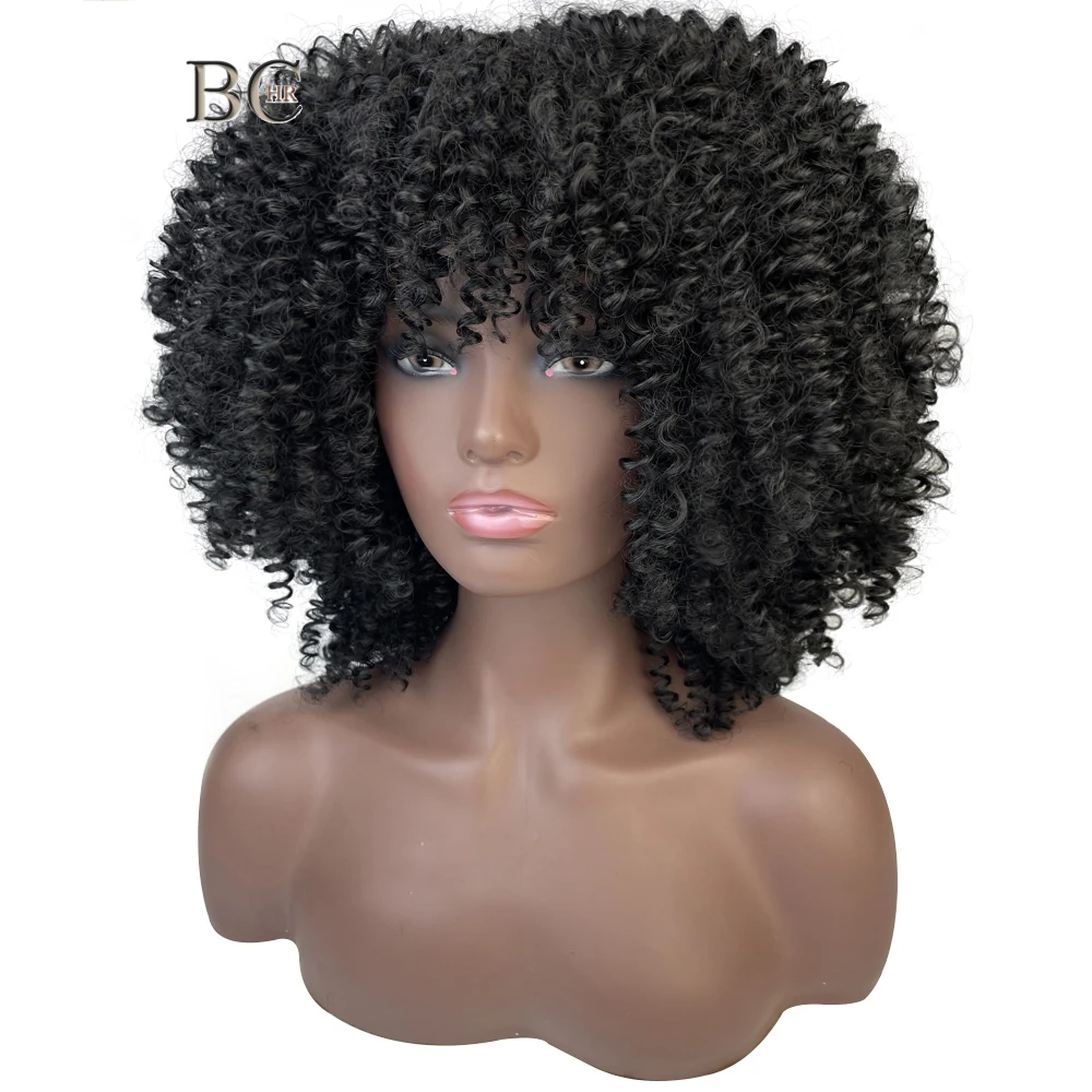 

Synthetic Wig Short Black Afro Kinky Curly With Bangs Hair For Women Fluffy Soft And Natural High Temperature Fiber Wig