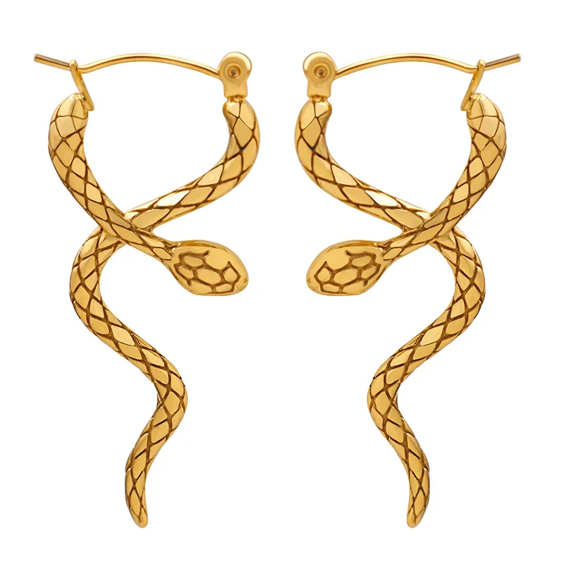 

Vintage PVD 18K Gold Plated Stainless Steel Snake Hoop Earrings for Women Tarnish Free Fashion Jewelry Earring Gift