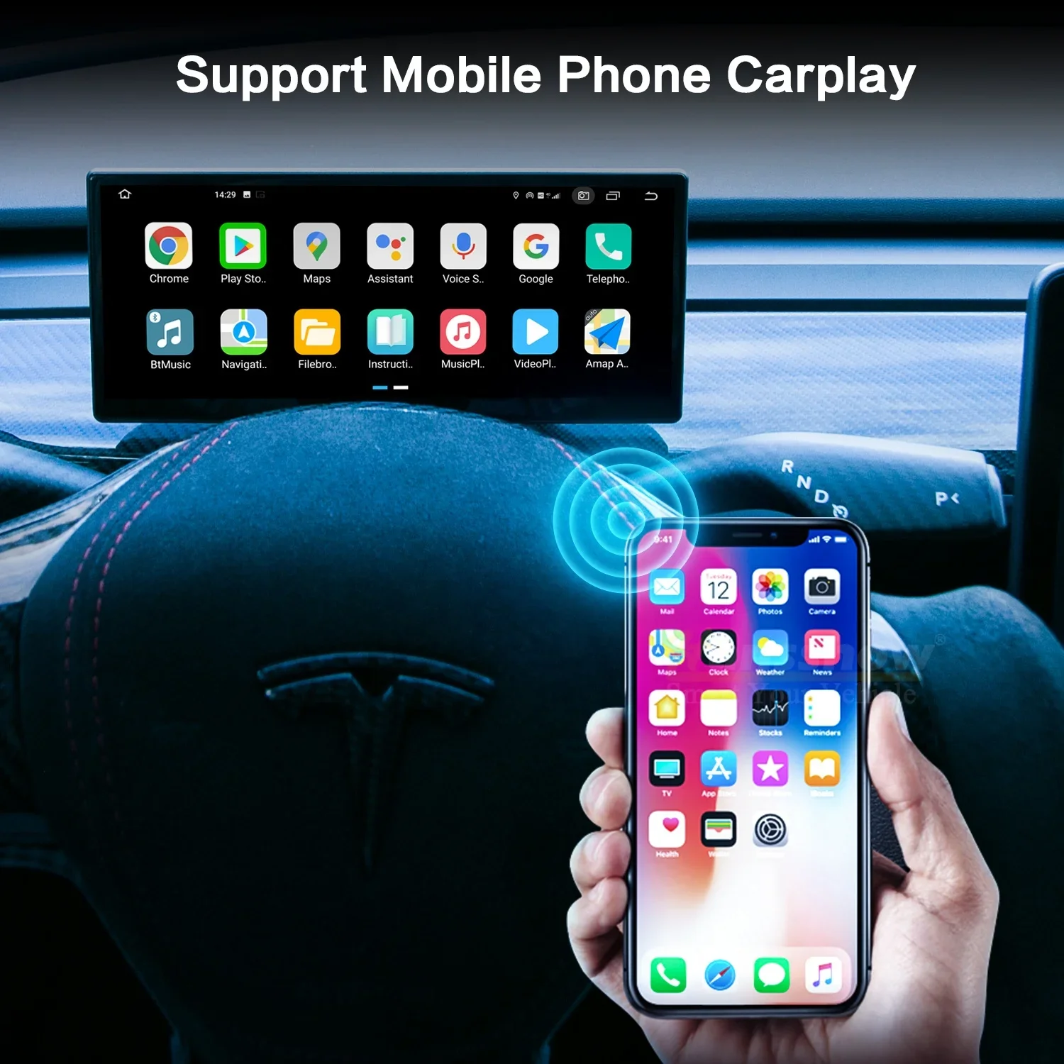 Hansshow Model 3/Y Беспроводной Apple Carplay Android Auto Wi Fi 4G Голосовой помощник Экран дисплея для