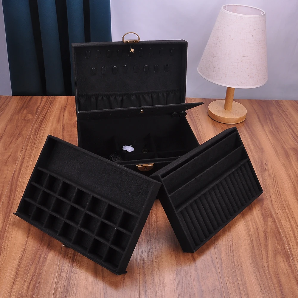 Women Jewelry Box Storage Velvet Big Rings Earrings Makeup Case Necklace Holder Organizer Lock Key Bangle Watch Jewel Display