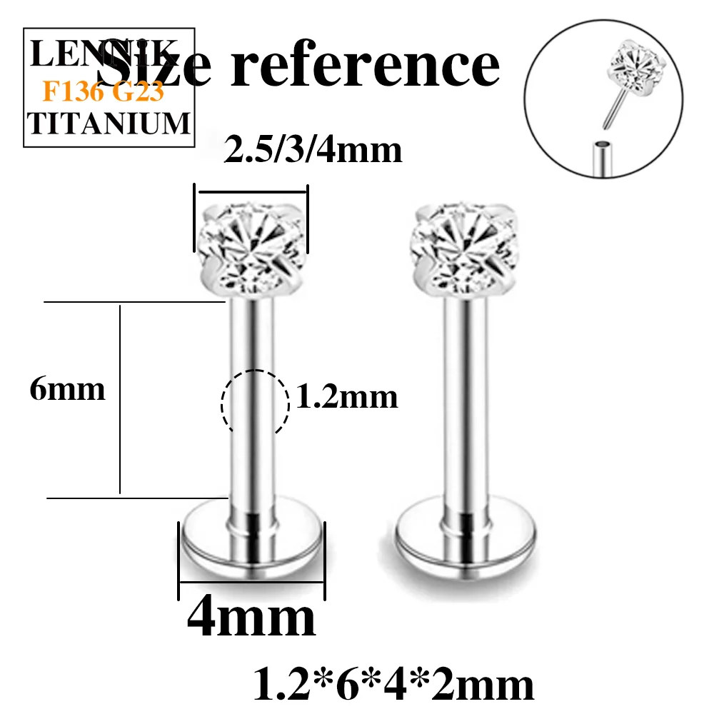 1PCS G23 Titanium Labret Lip Piercing Stud 16G Clear CZ Threadless  Push Pin Studs Helix Cartilage Tragus Nose Earring For Women
