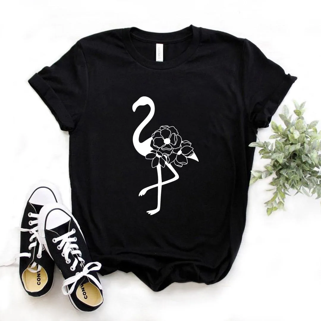 

Flamingo with flower Print Women Tshirts Cotton Casual Funny t Shirt For Lady Yong Girl Top Tee Hipster FS-449