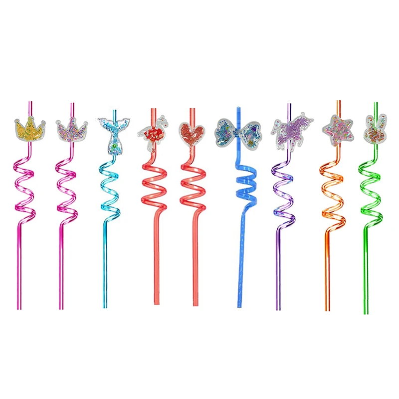 

1 Pc Reusable Drinking Straws 26cm Cartoon Straw Cute Flamingo Crown Mermaid Recyclable Straw For Holiday Birthday Party Favors