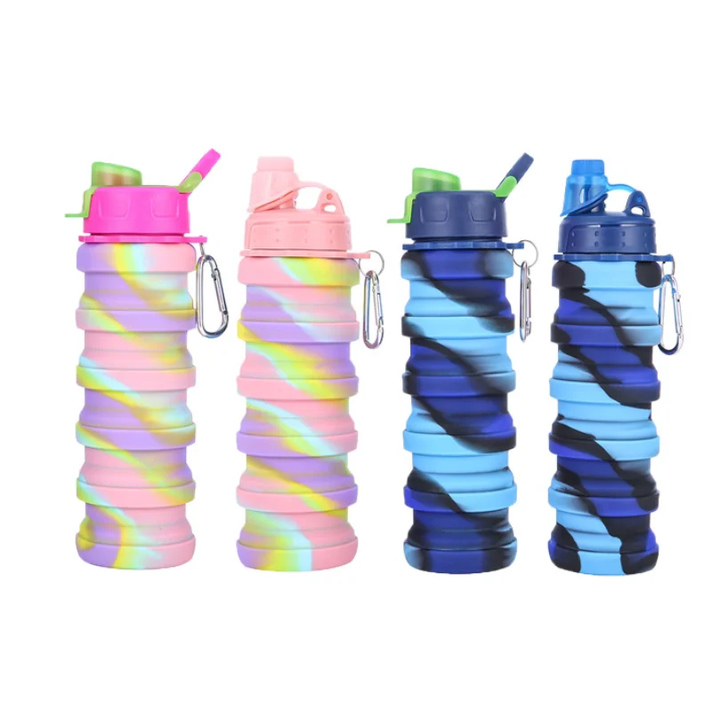 

500ML Portable Retractable Silicone Bottle Folding Water Bottle Outdoor Travel Drinking Cup With Carabiner collapsible cup