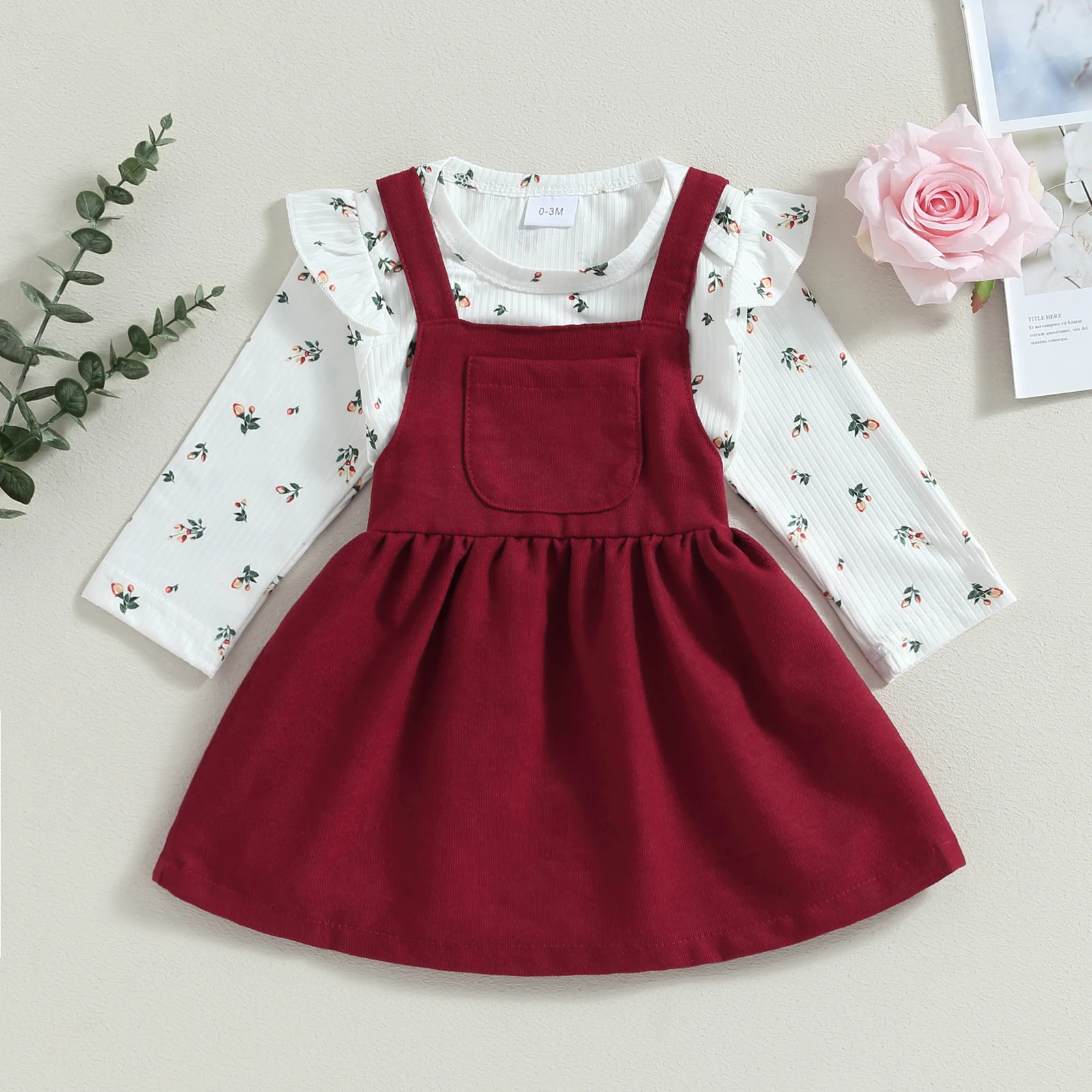 

2 шт., комбинезон с длинным рукавом и юбка на подтяжках