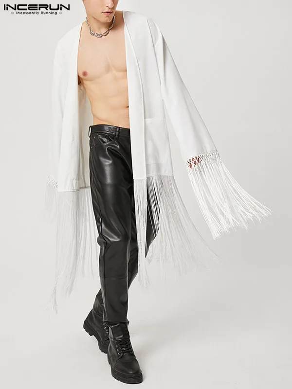 

Рубашка INCERUN 5XL мужская однотонная с длинными рукавами, свободная уличная одежда, повседневная модная длинная Стильная верхняя одежда с бах...