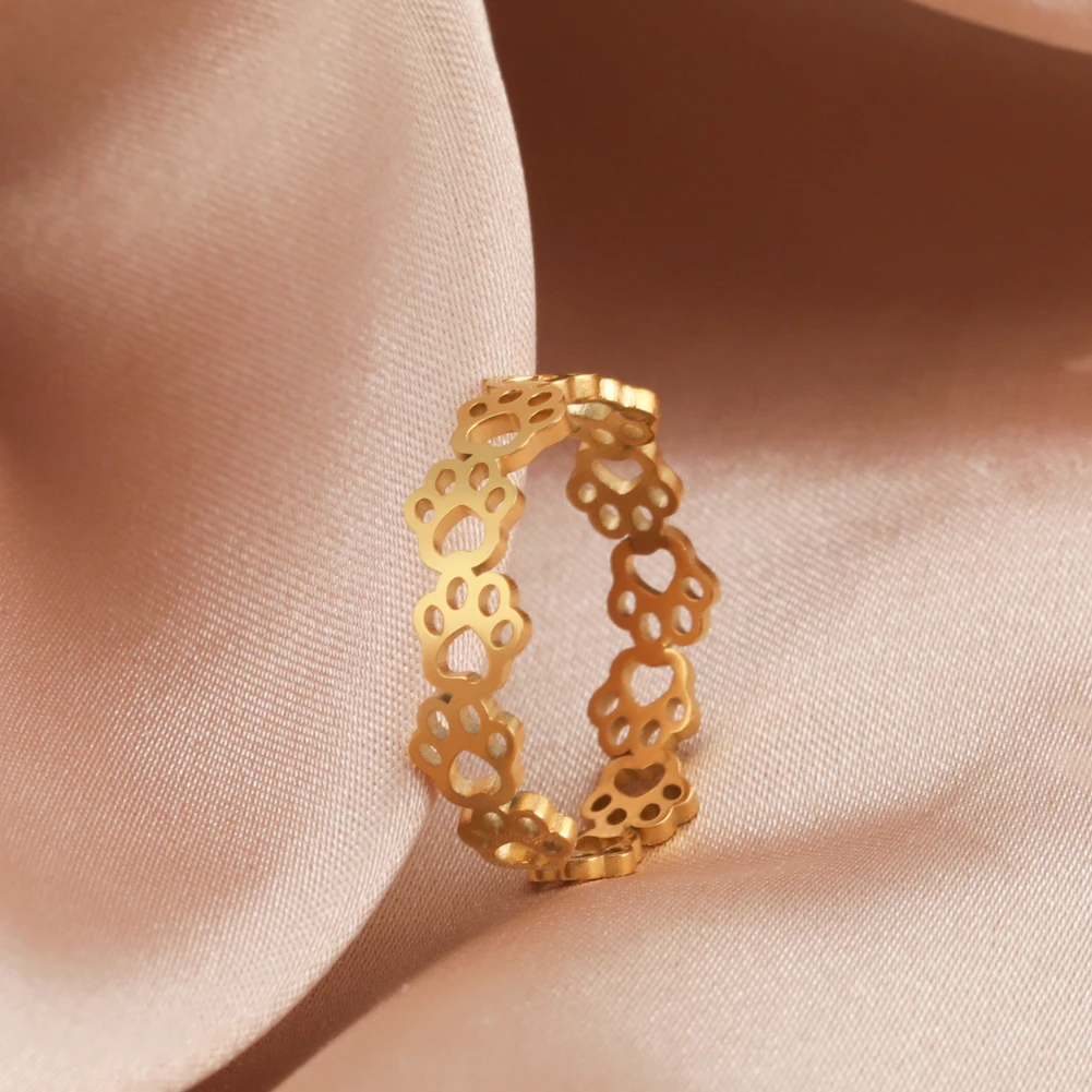 

Vassago Fashion Stainless Steel Hollow Claw Print Pet Ring with Adjustable Opening for Women's Jewelry Engagement Gift