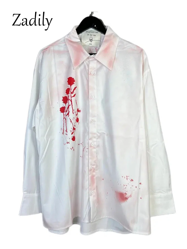 Женская блузка с длинным рукавом и принтом на пуговицах |