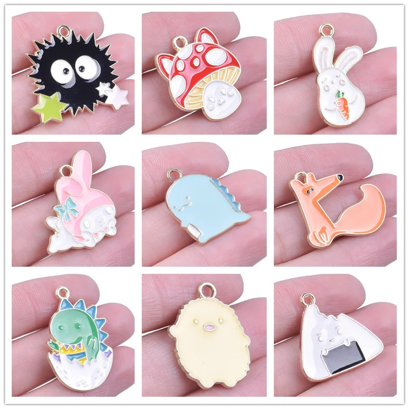 

10pcs/Lot Cartoon Anime Enamel Charms For Jewelry Making Supplies DIY Accessories Cute Pendant Charm Rabbit Fox Animal Pendants