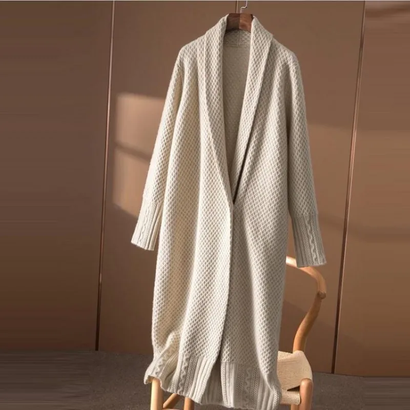 

Модный кашемировый свитер в Корейском стиле, женская зимняя одежда, кардиган оверсайз, длинный кардиган с карманами, однотонные Элегантные ...