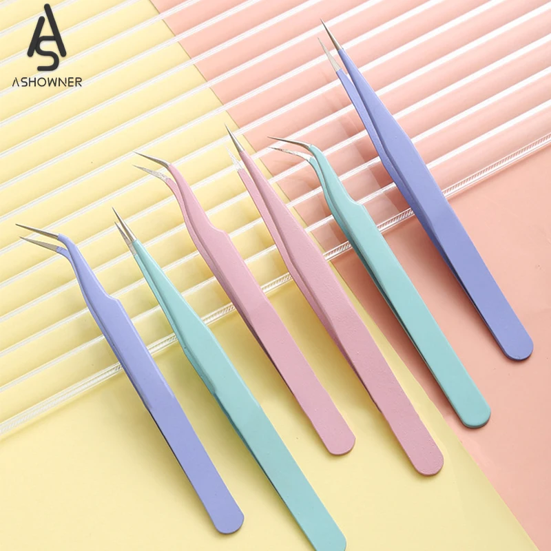 

2 PC False Eyelashes Tweezer Nail Art Tweezers Straight Curved Nipper Stainless Steel Colorful Sequins Beads Rhinestones Picker