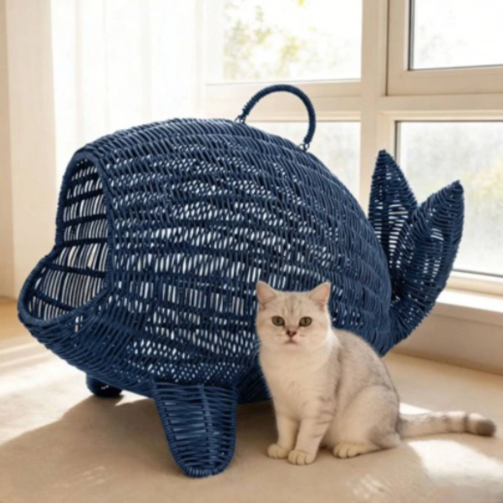 Фото Лежанка для кошек Whale Cat Bed Private Rattan: дышащая, уютная, для дома, для гостиной №2