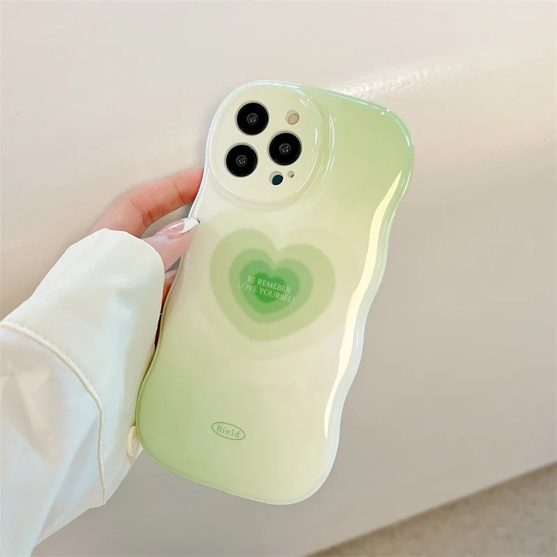 

Creative Wave Edge Green Halo Dye Gradient Love Phone Case Cover for IPhone 11 12 13 Pro Max Shockproof Case for IPhone 13 Cases
