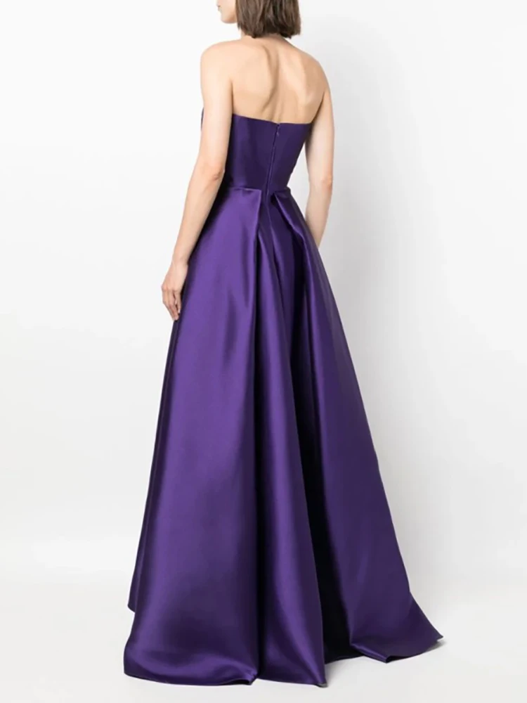 Женское вечернее платье без бретелек DEAT атласное плиссированное платье-трапеция