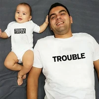 big trouble and little trouble dad and daughter matching clothes baby clothes boy letter cotton family matching outfits love m