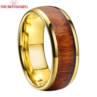 6mm 8mm gold tungsten carbide wedding band engagement for men women real wood inlay domed polished shiny comfort fit
