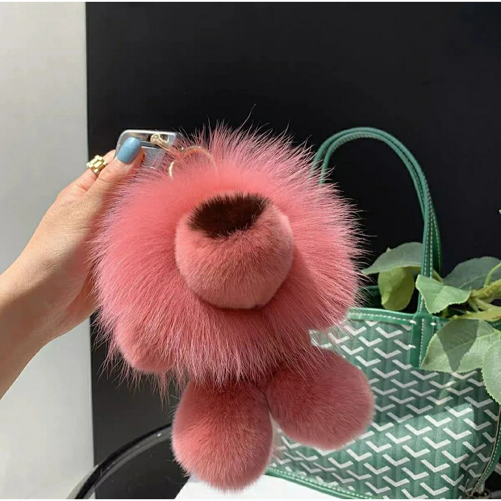 Роскошный брелок с подвеской из натурального меха кролика рекс и льва плюшевая