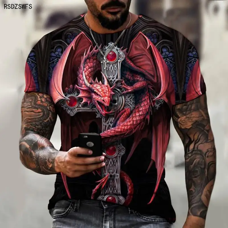 

Mutant skull monster dragon 3D printing pattern men's T-shirt street horror style leading the fashion super large size S-6XL