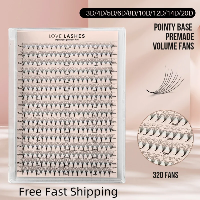 Фото 360/640 готовые вееры для объема, 16-рядный букет Cils Prefaits Promade Lash Fans, тонкая заостренная основа, готовое наращивание ресниц 3D-20D №1