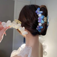 korean 2022 summer new colorful acrylic butterfly hair claws crabs for women hair accessories holders clips for women girls