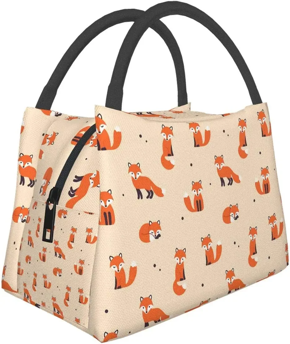 

Винтажная милая маленькая сумка для ланча с изображением Красной лисы, Термосумка-тоут для женщин, Ланч-бокс, многоразовый изолированный Ланч-бокс, рабочая сумка для путешествий